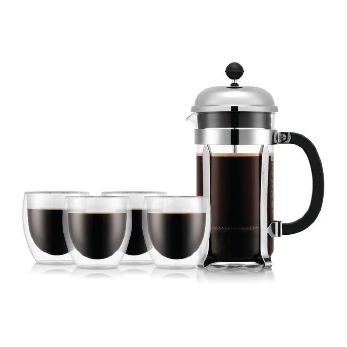 Cafetière à piston Bodum - CHAMBORD SET - 8 tasses - 1,0 l + 4 verres PAVINA