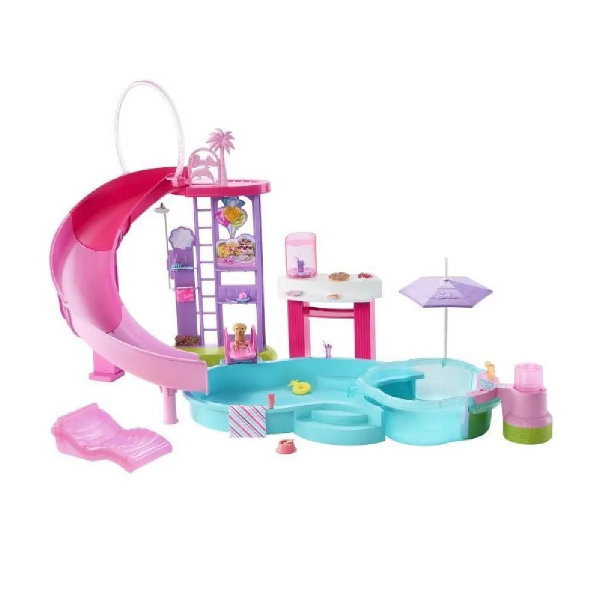 Barbie - Coffret Piscine de Reve - Toboggan et jacuzzi - Plus de 20 accessoires - Barbie - JFP01