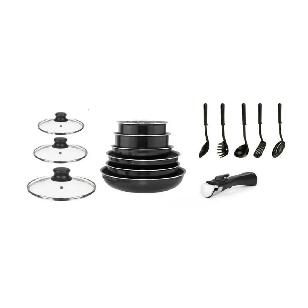 Arthur Martin Noir Batterie De Cuisine Amovible 15 Pièces