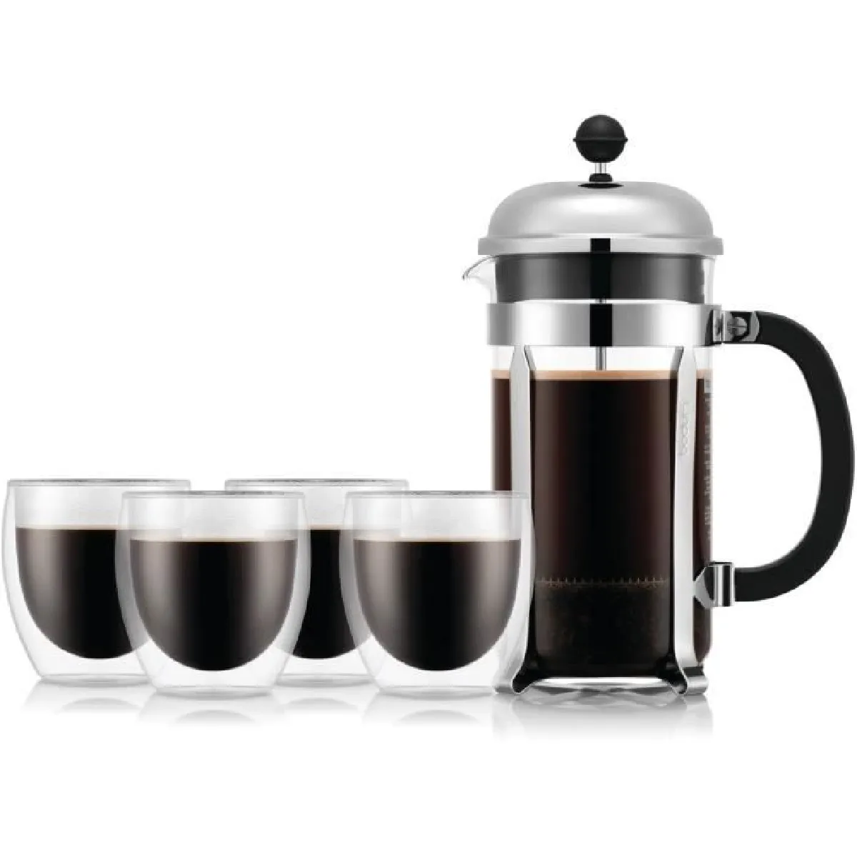 Cafetière à piston BODUM CHAMBORD SET 8 tasses 1.0 + 4 verres PAVINA double paroi 25 cl - vue 2