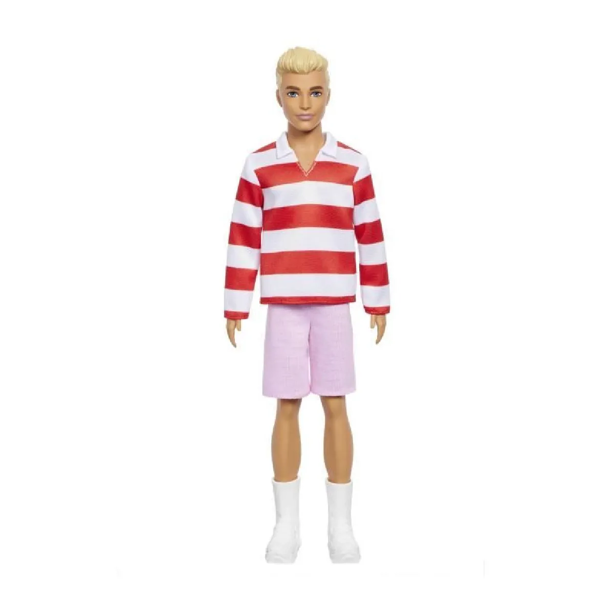 Barbie Poupée Ken Fashionistas aux Cheveux blonds Portant Un Polo à Rayures Rouges et Blanches avec Un Short des Chaussettes de Sport Blanches et des Baskets HYV01