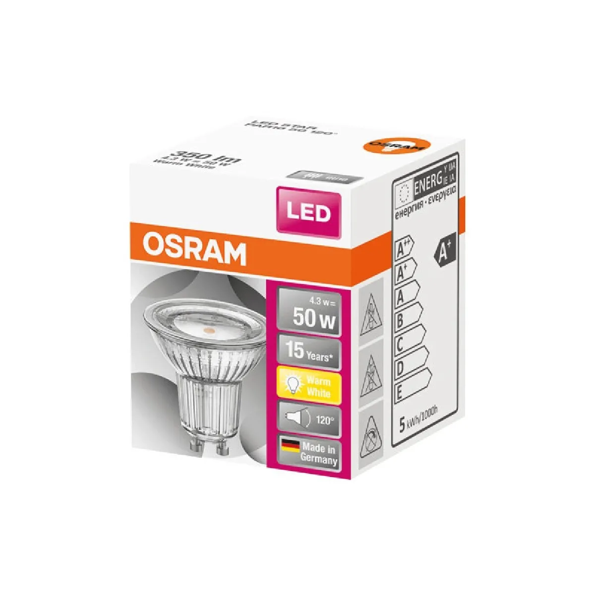OSRAM Spot par16 LED 120 verre GU10 350lm chaud Boite de 1 - vue 5