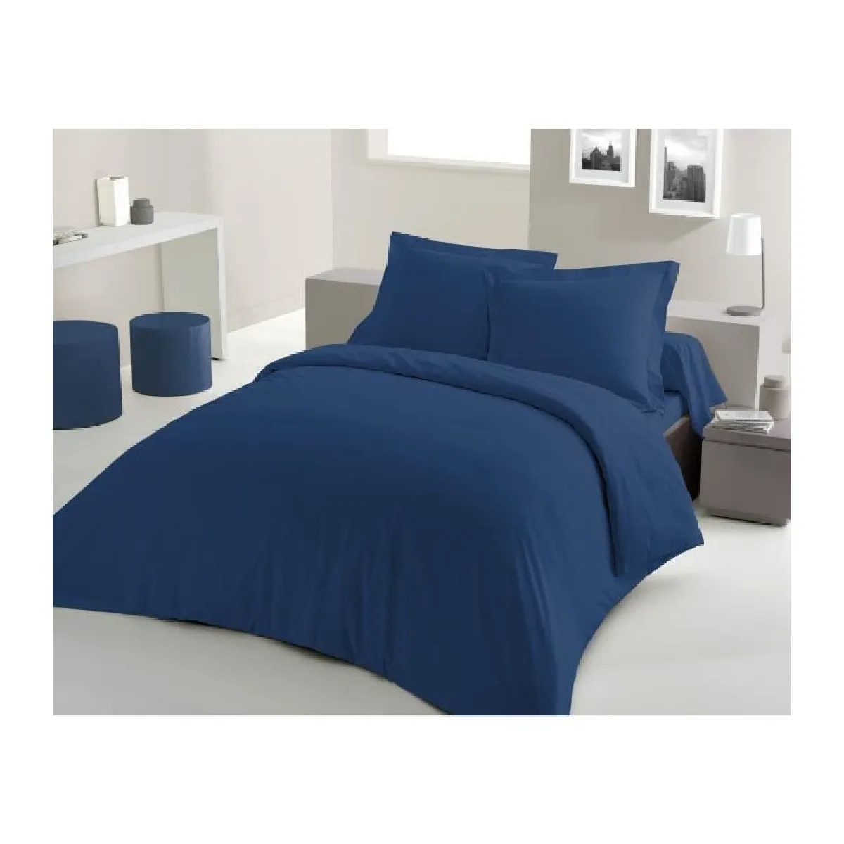 PARURE DE COUETTE - 220x240 cm - 100% COTON - BLEU
