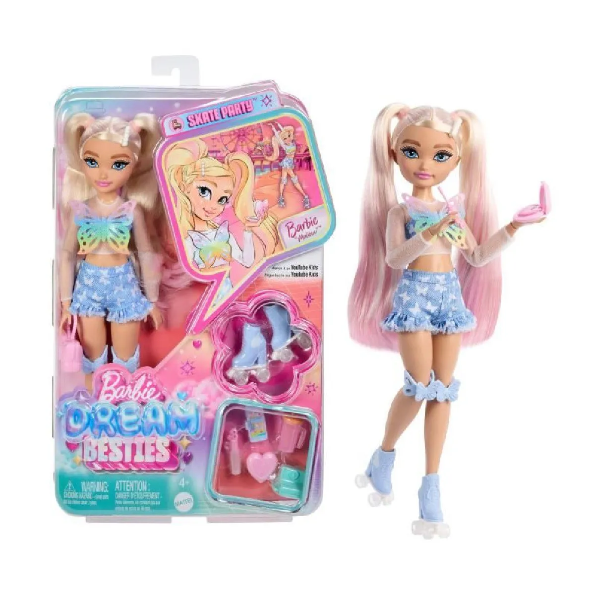 Barbie Dream Besties Barbie « Brooklyn » Poupée articulée aux Cheveux châtain pratiquant Le Roller avec 9 Accessoires sur Le thème de la Musique et de la vidéo JFX97 - vue 7