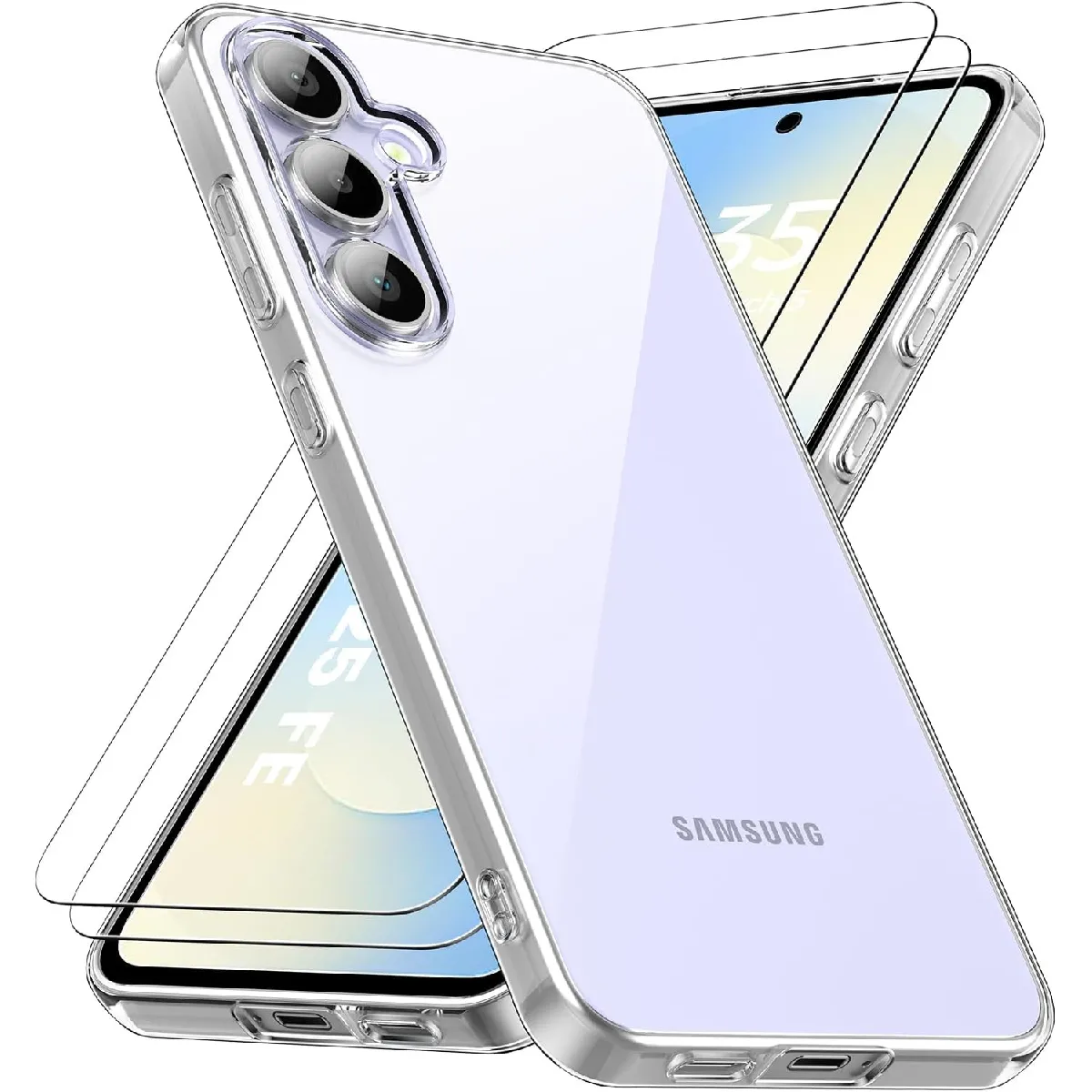 Coque Silicone Transparente + 2 Verres Trempes Pour Samsung Galaxy S25 FE