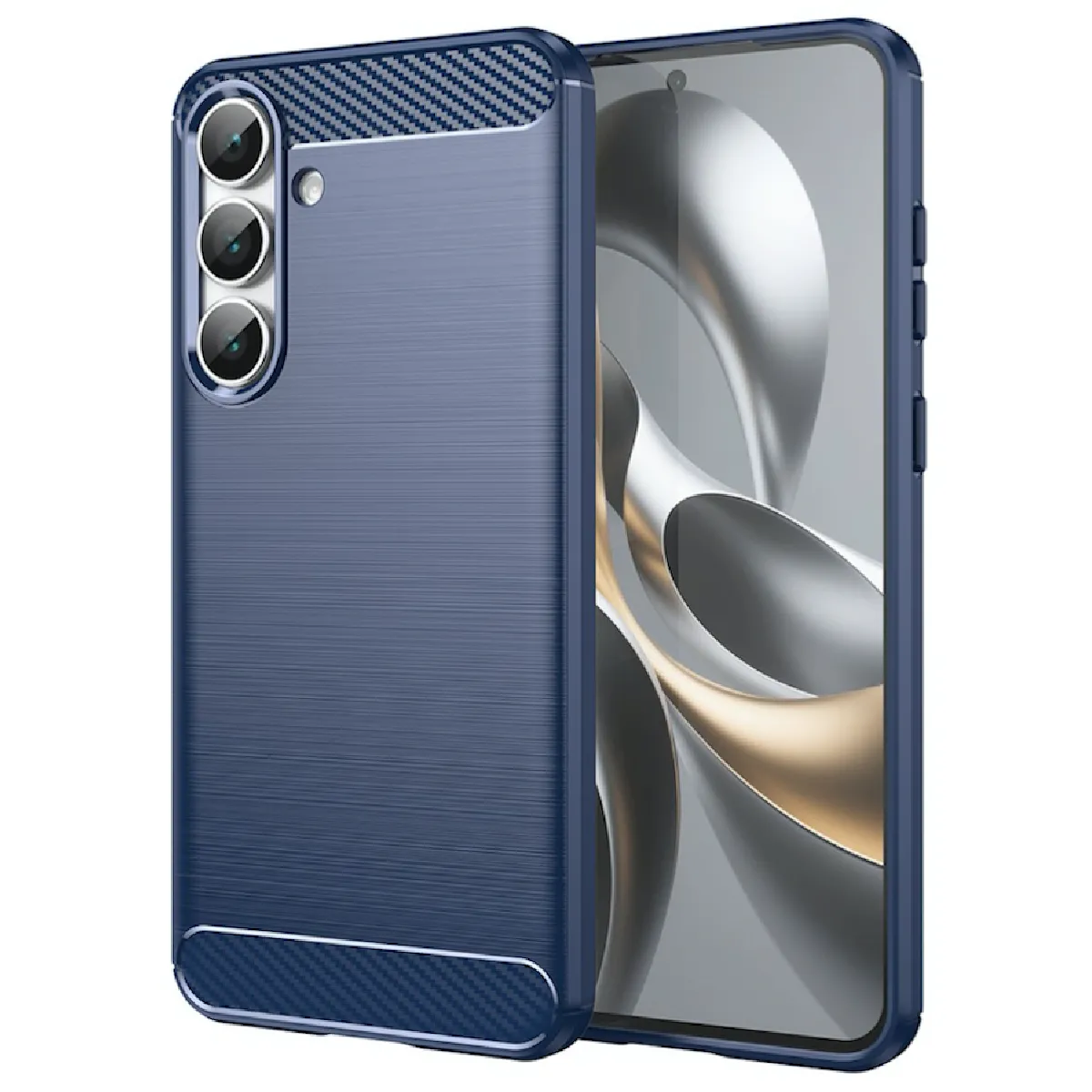 HTDMOBILES Coque Pour Samsung Galaxy S25 Fe 5g - Housse Etui Silicone Gel Carbone + Verre Trempe - Bleu Fonce