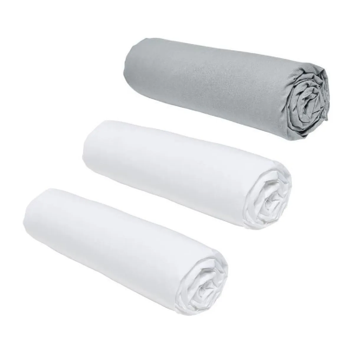 TODAY Lot de 3 draps housses  Essential - 160 x 200 cm - 2 personnes - 100% Coton - Craie/ Acier