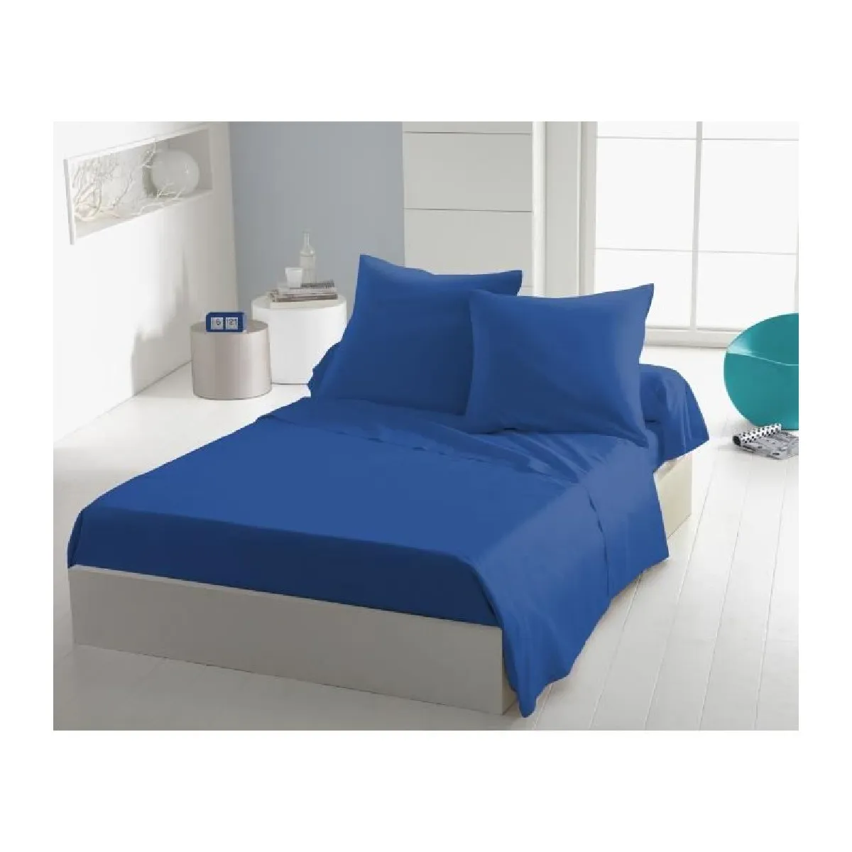 Drap plat 240x300 cm microfibres bleu 82 g/m²