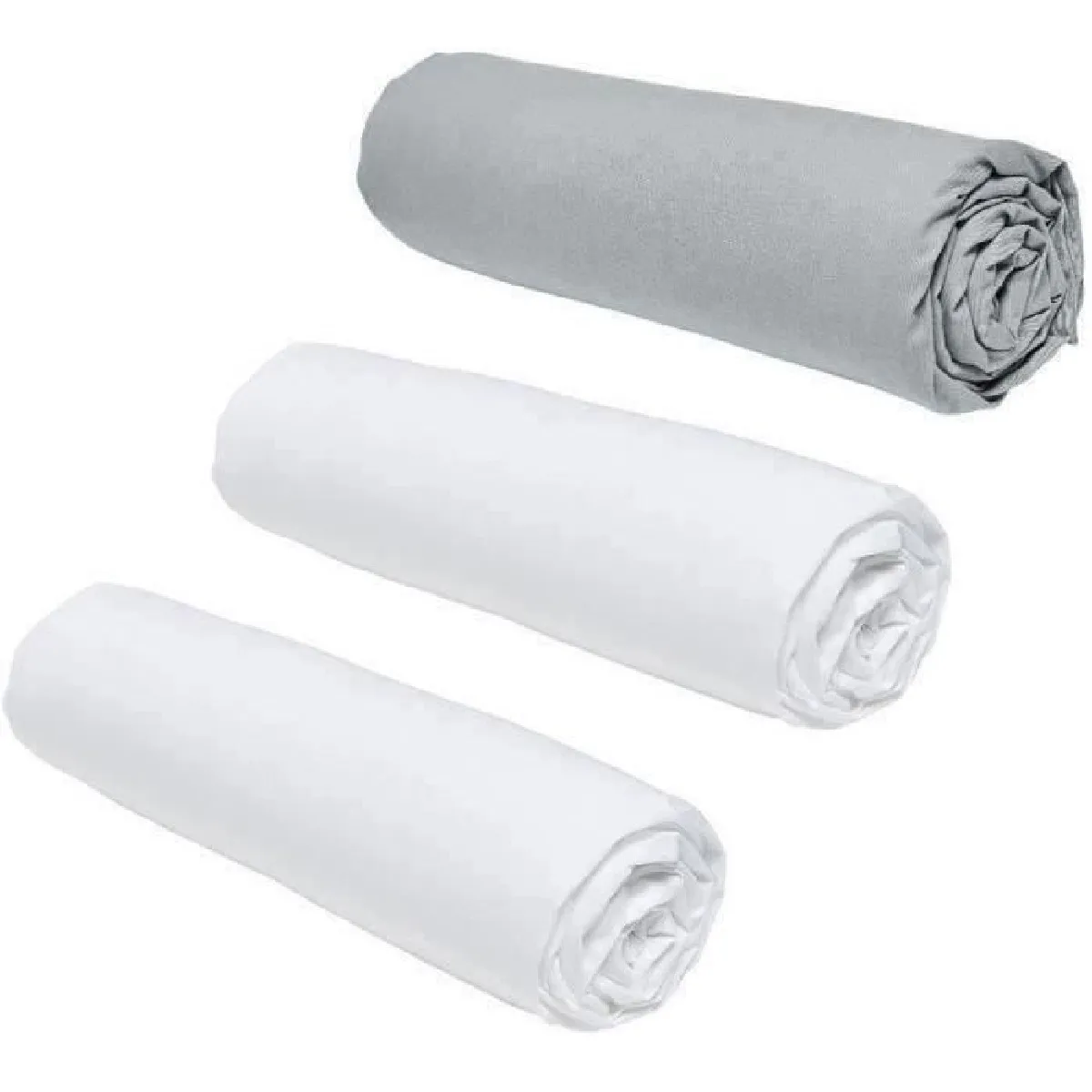 Lot de 3 draps housses Essential - 160 x 200 cm - 2 personnes - 100% Coton - Craie/ Acier