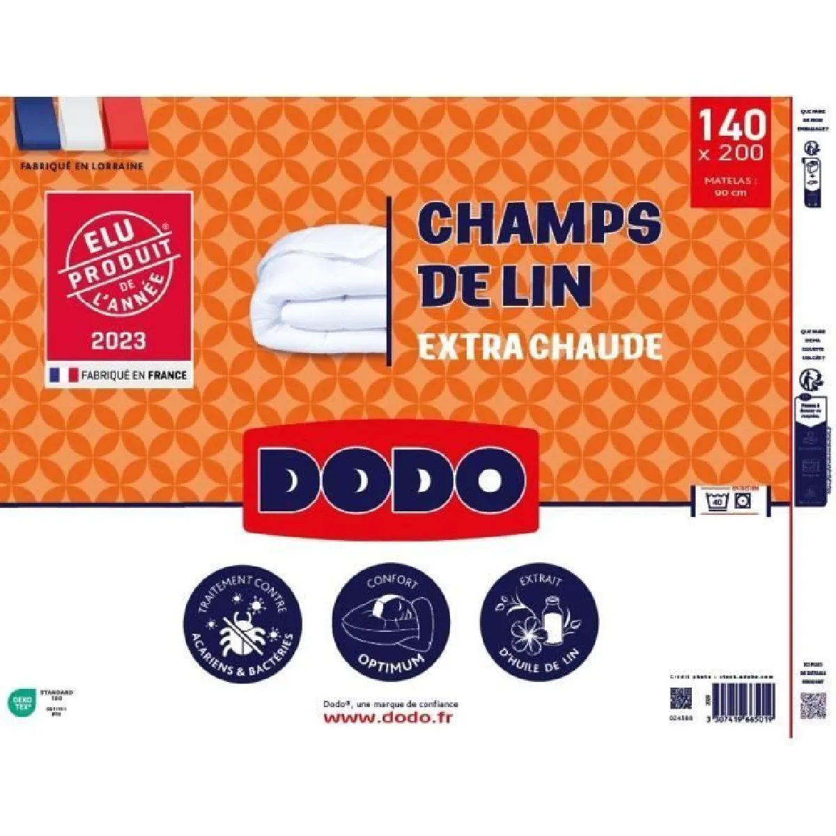 Couette 140x200 cm CHAMPS DE LIN - Chaude - 450G/m² - Couette 1 personne -Douce et Chaude -Anti-acariens Antibactériens .