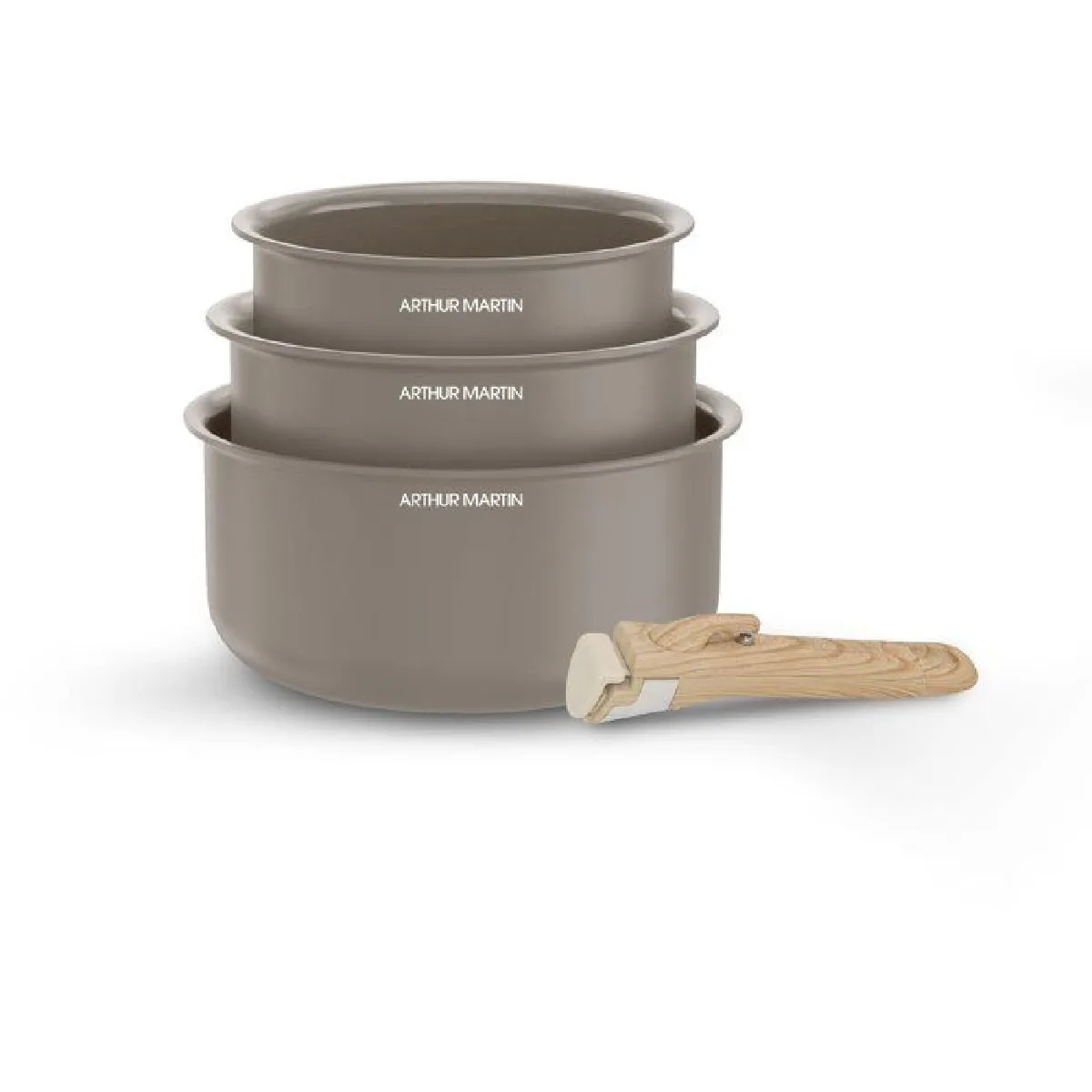 Arthur Martin Set De 3 Casseroles 16-18-20 Cm Poignée Amovible Taupe Am1122 - Image 3
