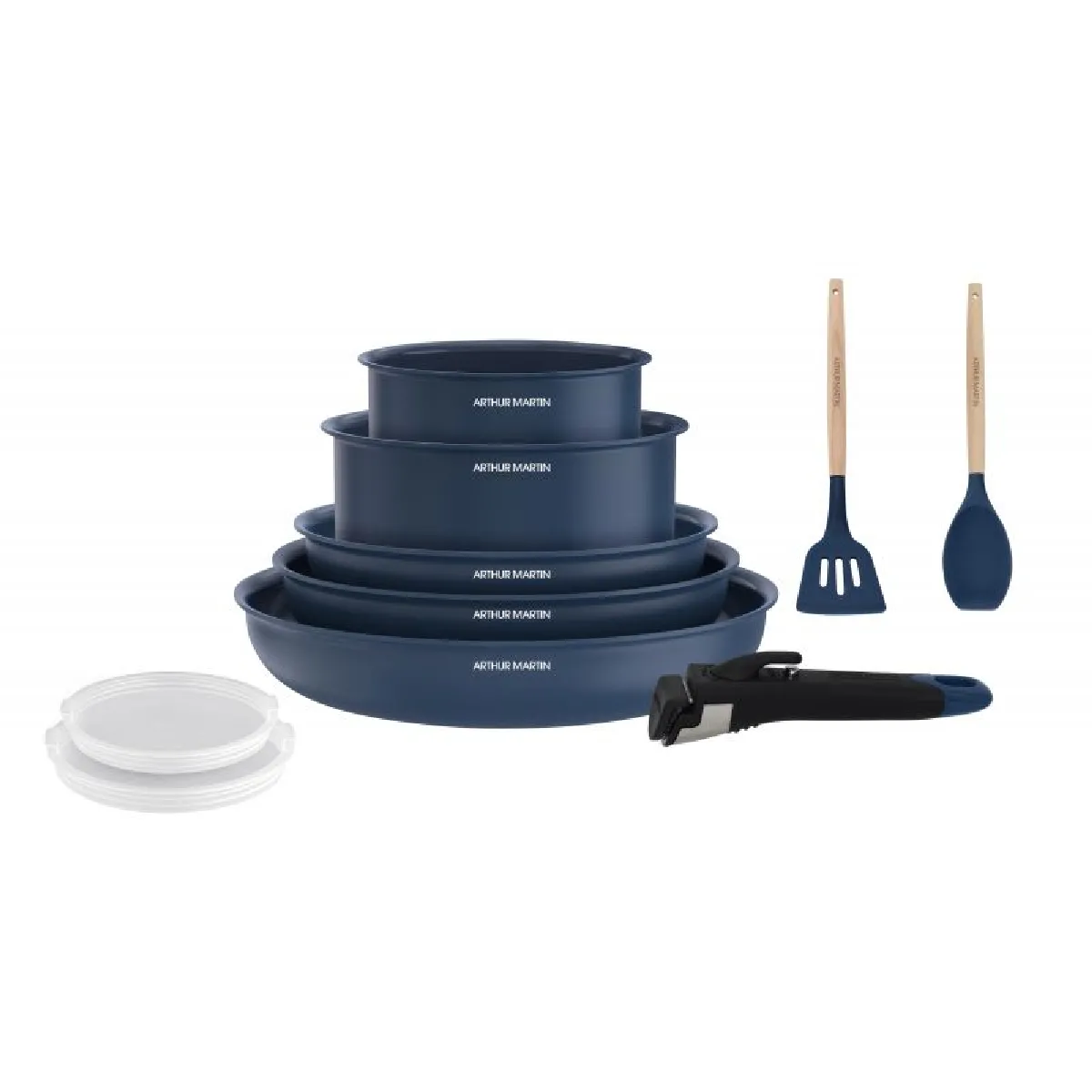 Arthur Martin Bleu Batterie De Cuisine 10 Pièces Poignée Amovible Am6455