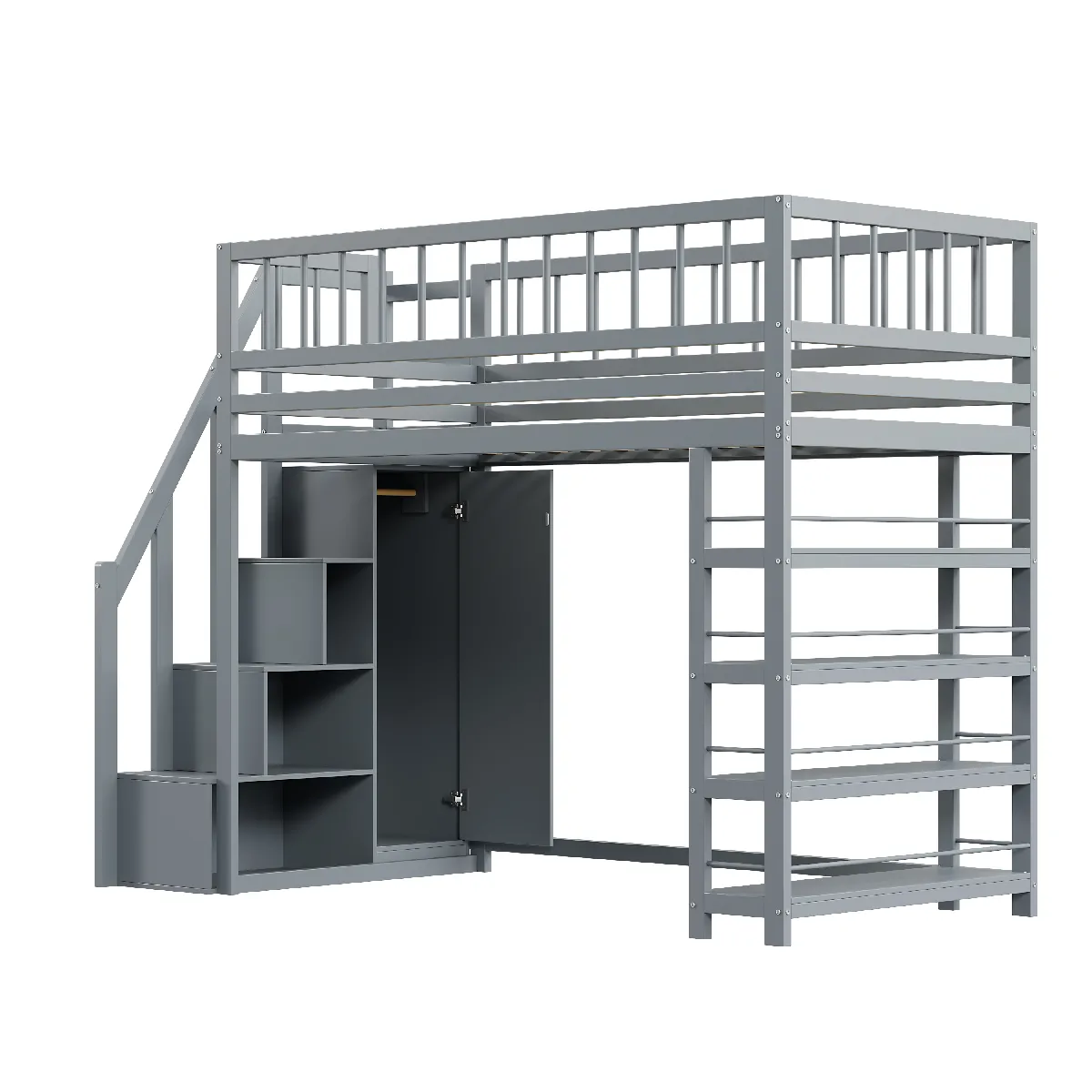 Lit mezzanine 90x200 cm garde-corps bureau 3 tiroirs armoire de rangement Blanc - Maison