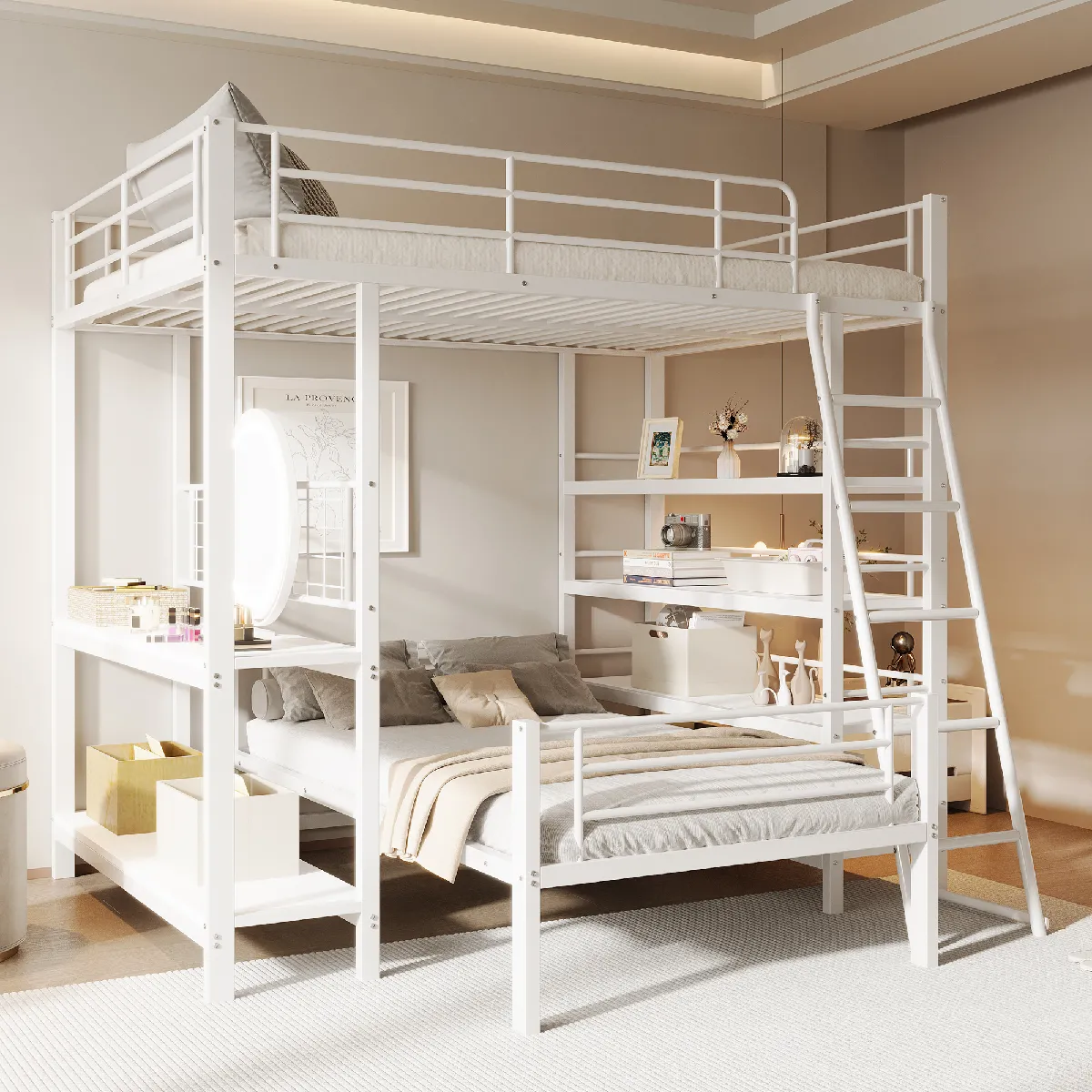 Lit Mezzanine 140x200 Avec Échelle, Métal, Armoire, Blanc (ancien Sku) à Prix