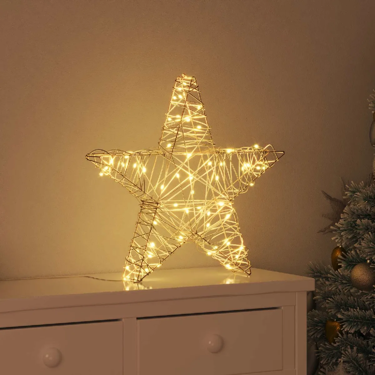 vidaXL Étoile en 3D avec 50 LED Blanc chaud 55 x 52.5 x 9 cm Rotin