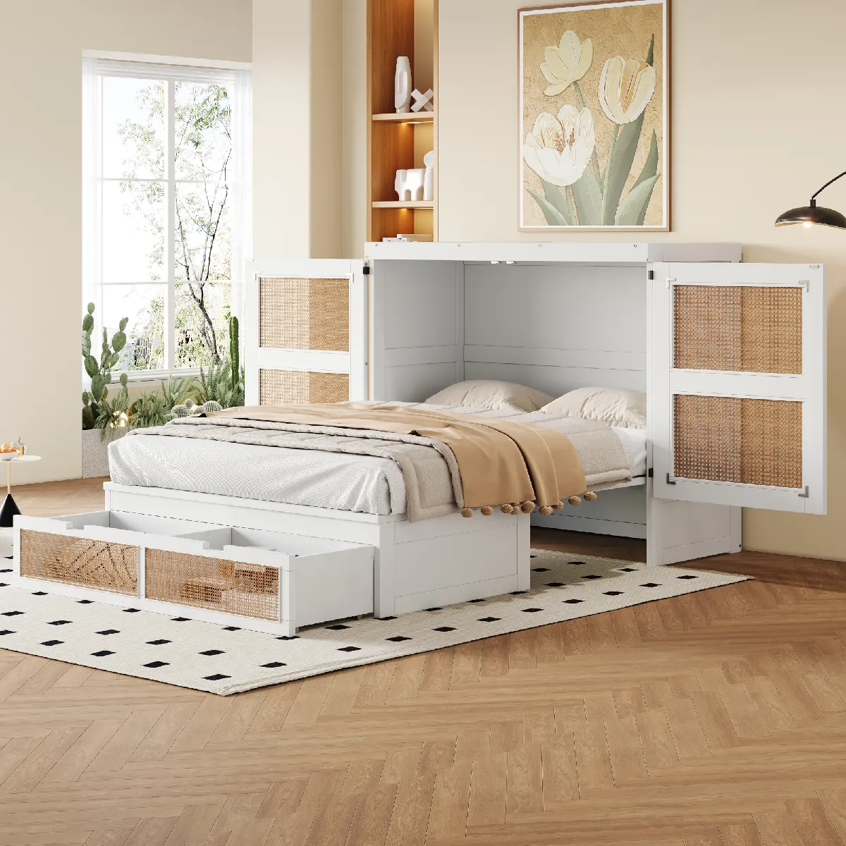 Lit escamotable 140x200 cm Lit escamotable avec sommier - blanc