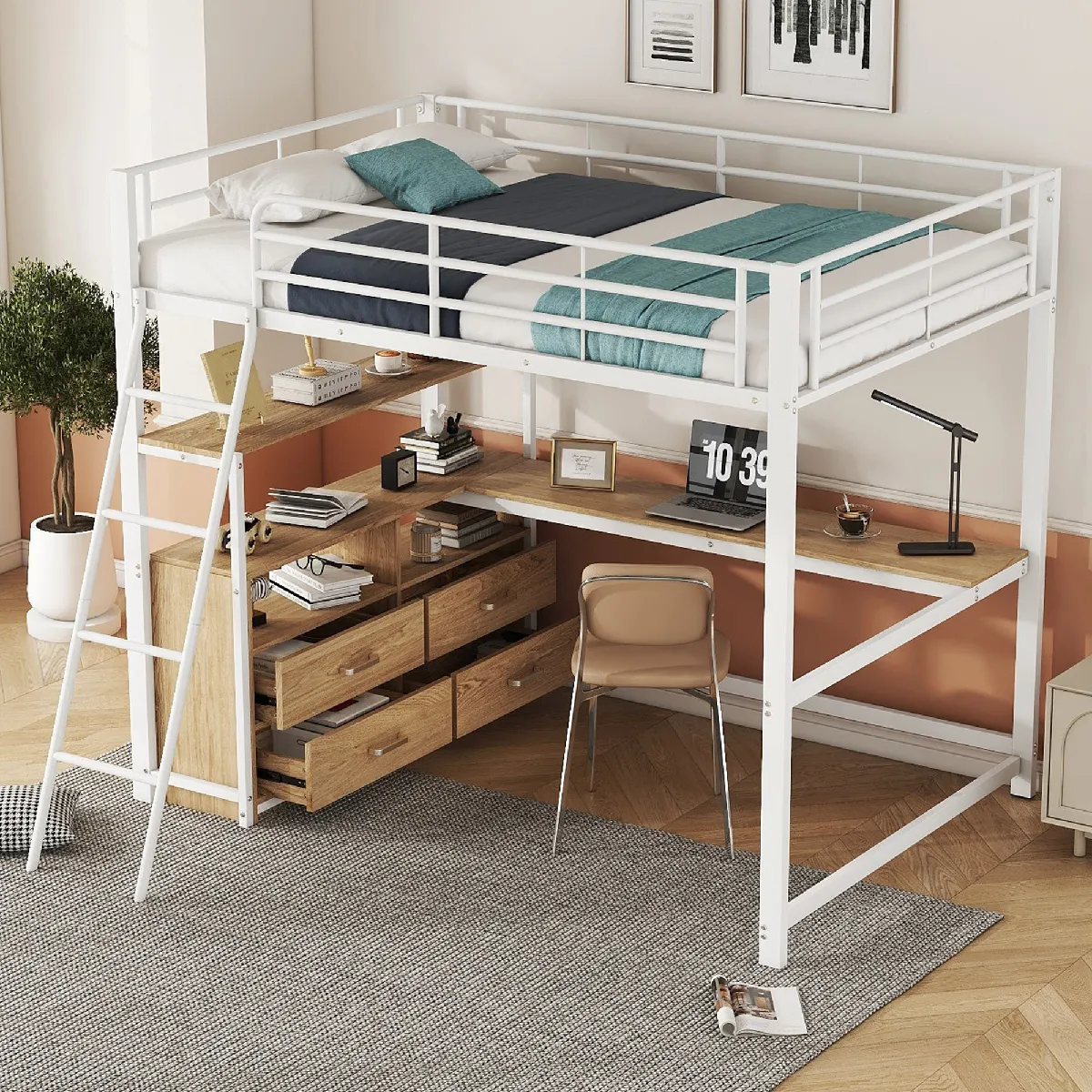 Lit combiné 140x200 cm Lit junior - Blanc
