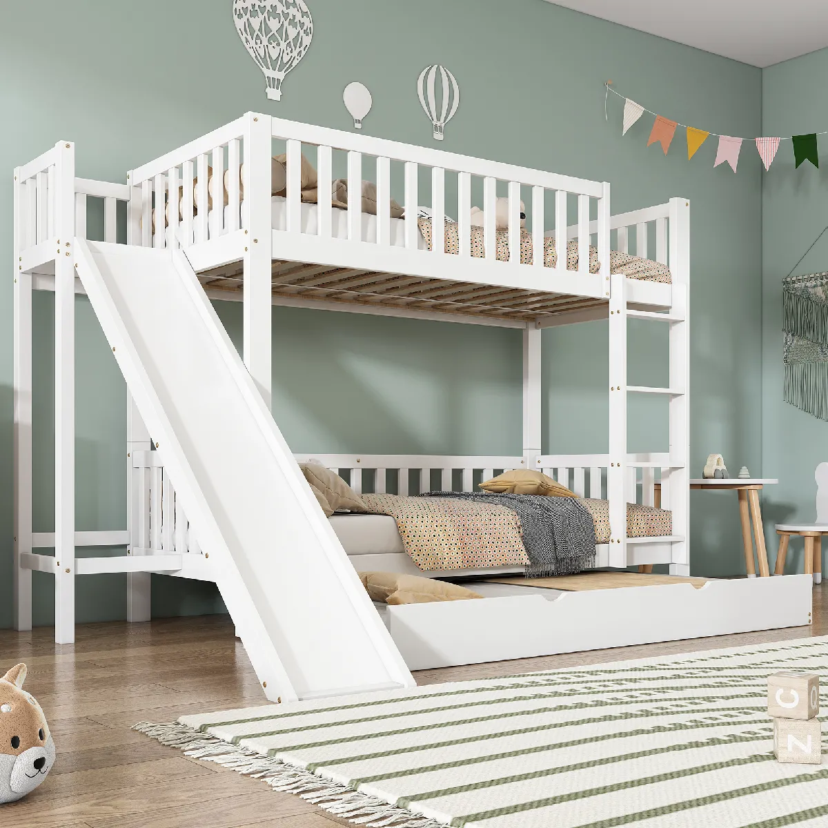 Lit avec rangement 90x200/90x190 cm Lit enfant - Blanc