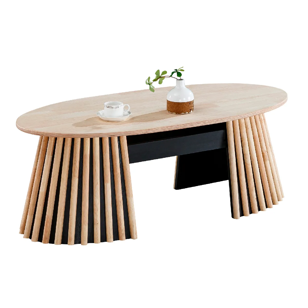 Comparer les prix de Table basse relevable ovale coloris chêne nordique/Noir - Longueur 120 X Largeur 60 x Hauteur 45,5 - 60,5 cm