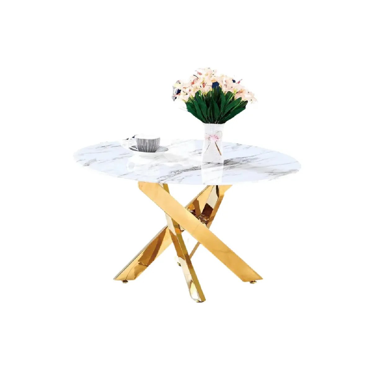 Meilleurs prix pour Table basse ronde JESSY pieds Gold et plateau en verre MARBRE BLANC 80 cm