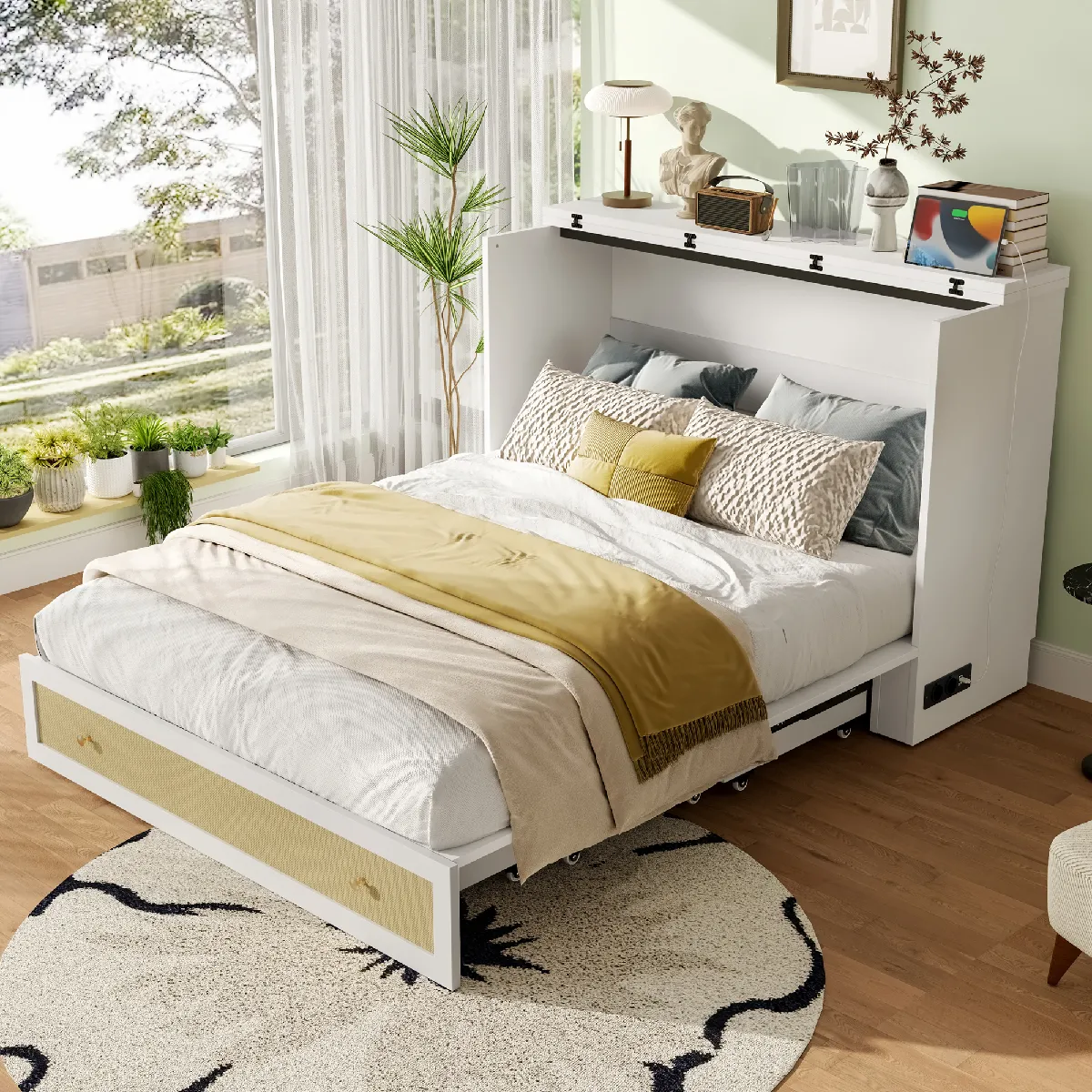 Lit Escamotable 140x200 cm - Bureau Modulable - Blanc