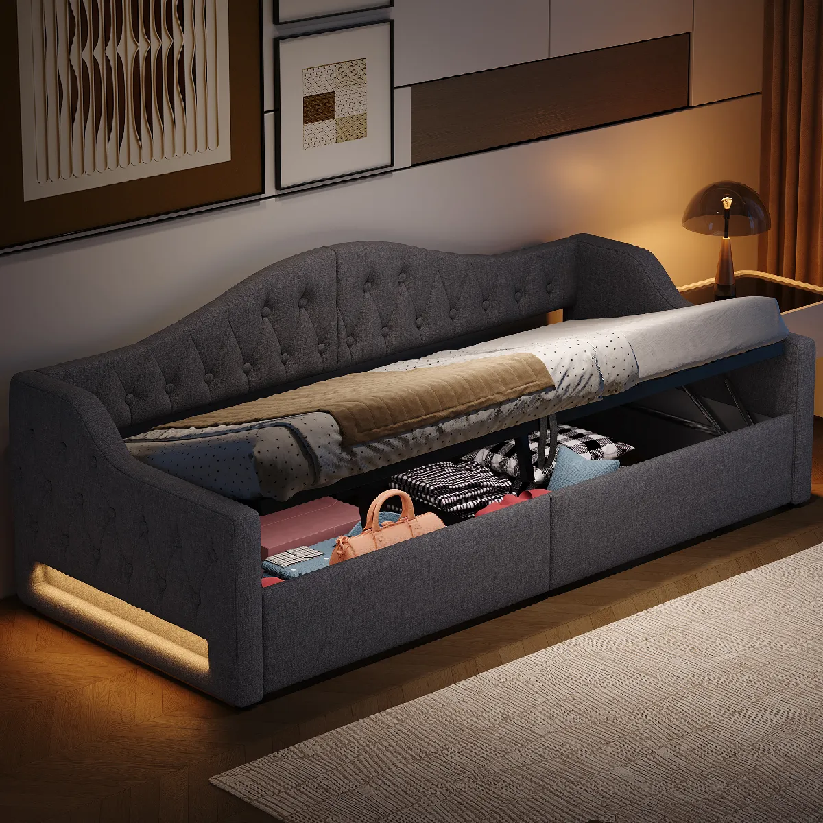 Lit coffre 90x200 cm Lit simple - Gris