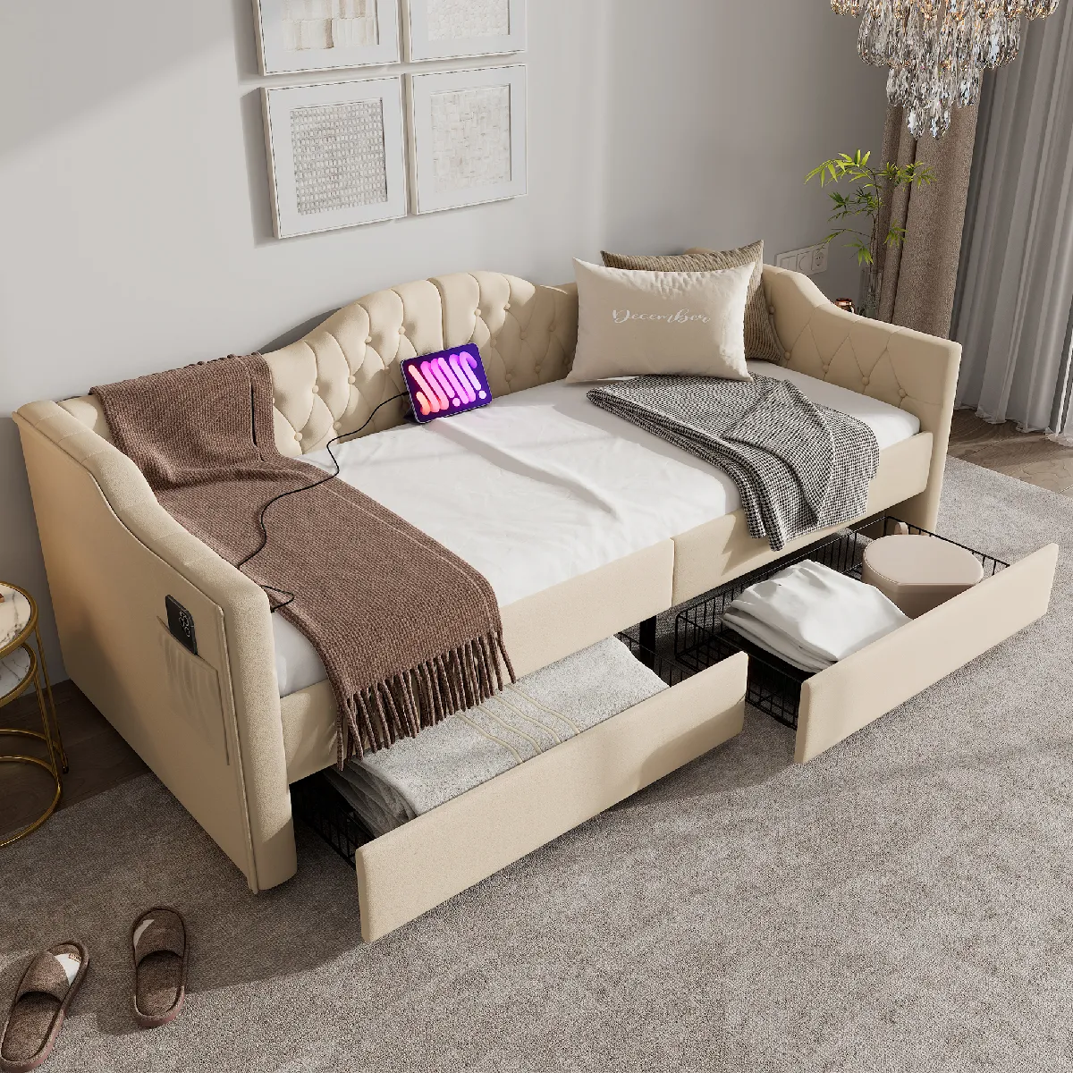 Lit combiné 90 x 200 cm - - Lit combiné - Beige
