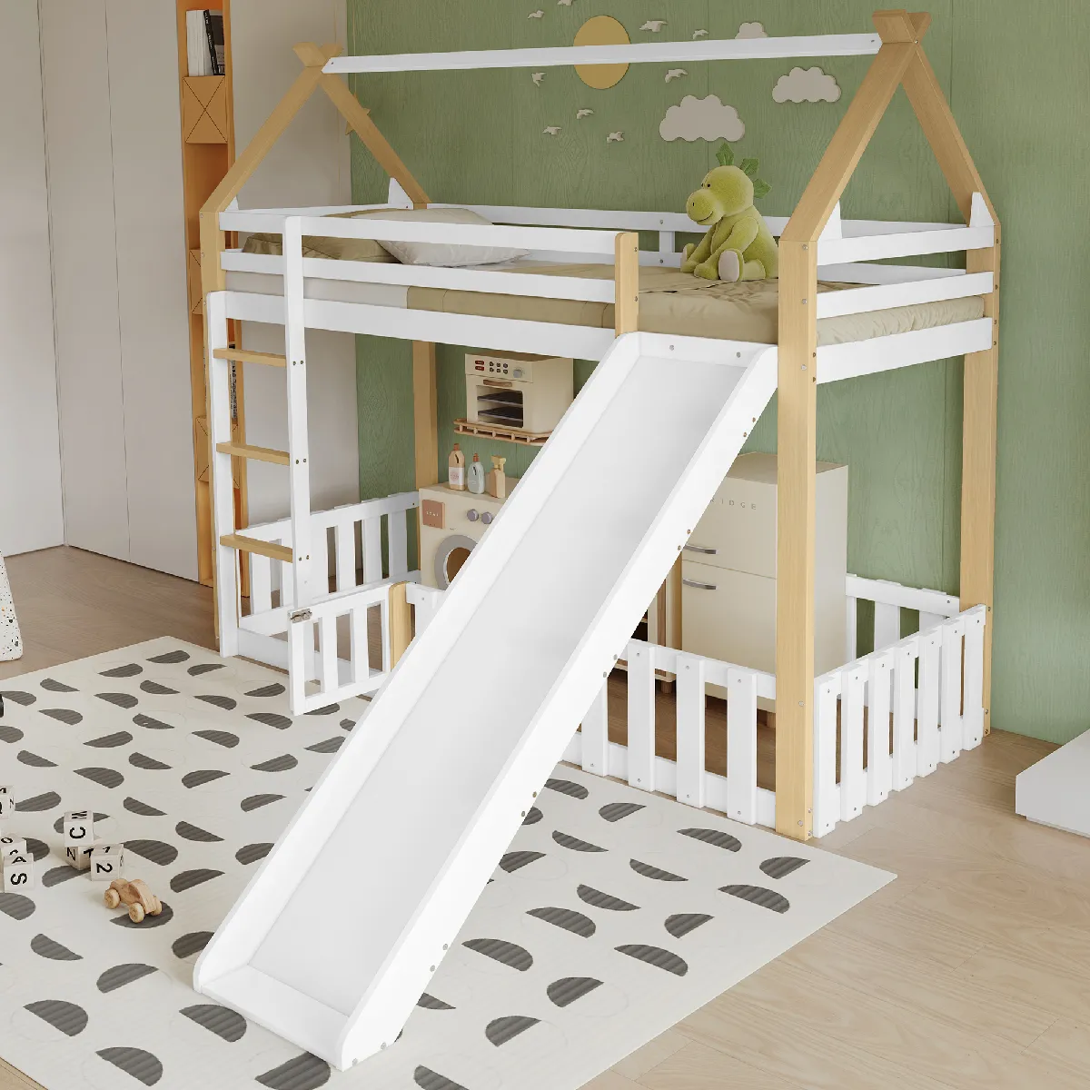 Lit mezzanine 90x200 cm - Lit combiné avec échelle - Blanc