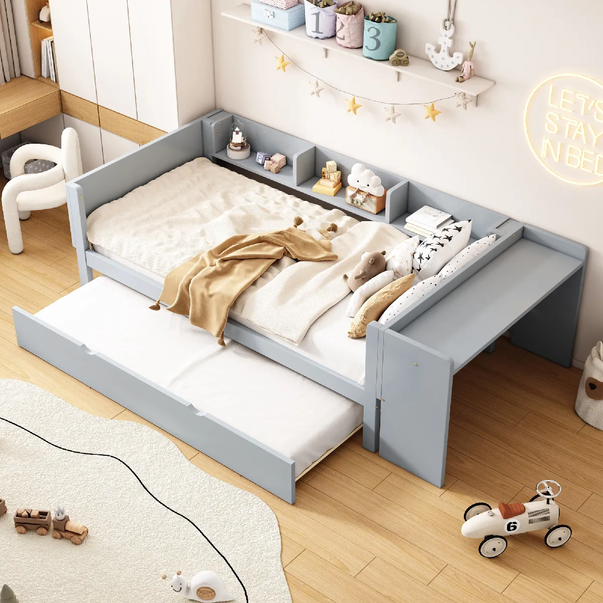 Lit enfant 90x200 cm - Lit combiné - Gris