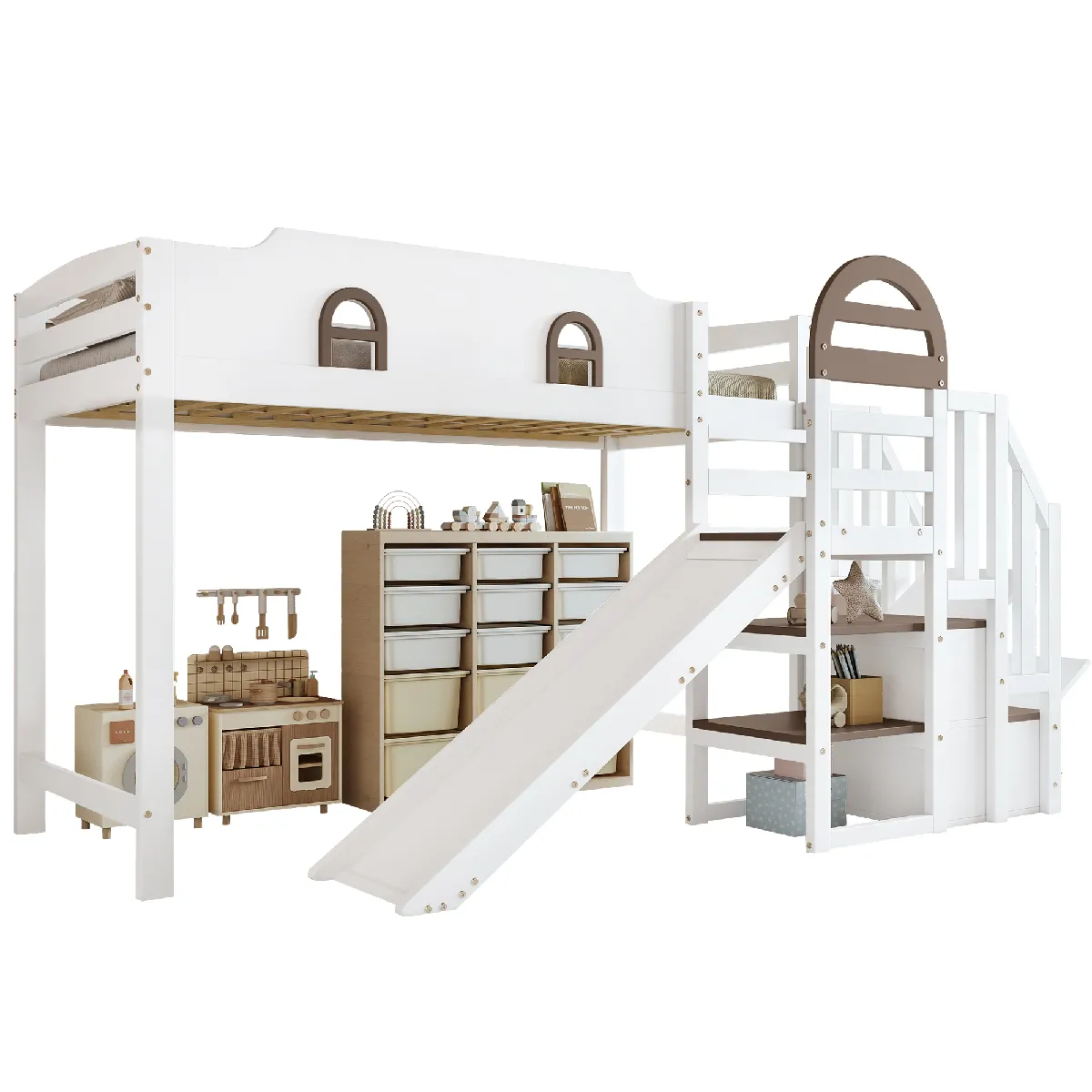 Lit Mezzanine Lit Enfant Simple 90x200 Cm Garde-corps Bureau Tiroirs Armoire De Rangement Ouverte Escabeau Escamotable Blanc | Leroy Merlin
