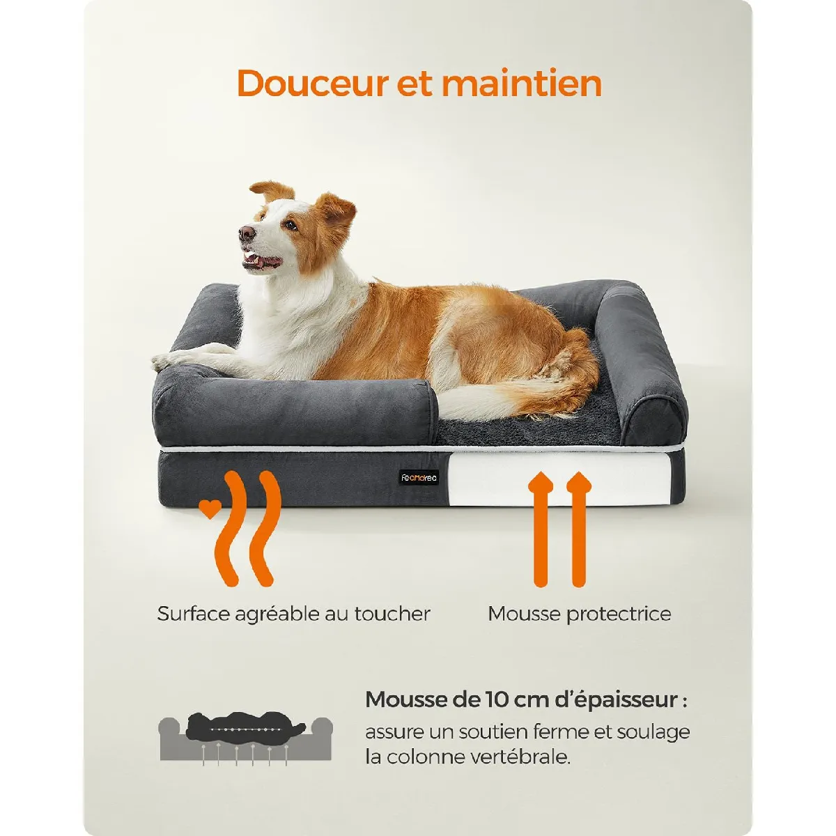Panier pour chien orthopédique canapé lit pour animaux rembourrage moelleux bords rehaussé housse amovible et lavable 91 x 71 x 25 cm aantidérapant gris 12_0006853