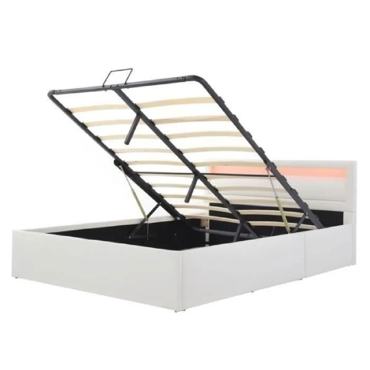 Lit coffre double 140x200cm en similicuir avec led 16 couleurs, espace de rangement, sans matelas, sommier à lattes inclus, blanc