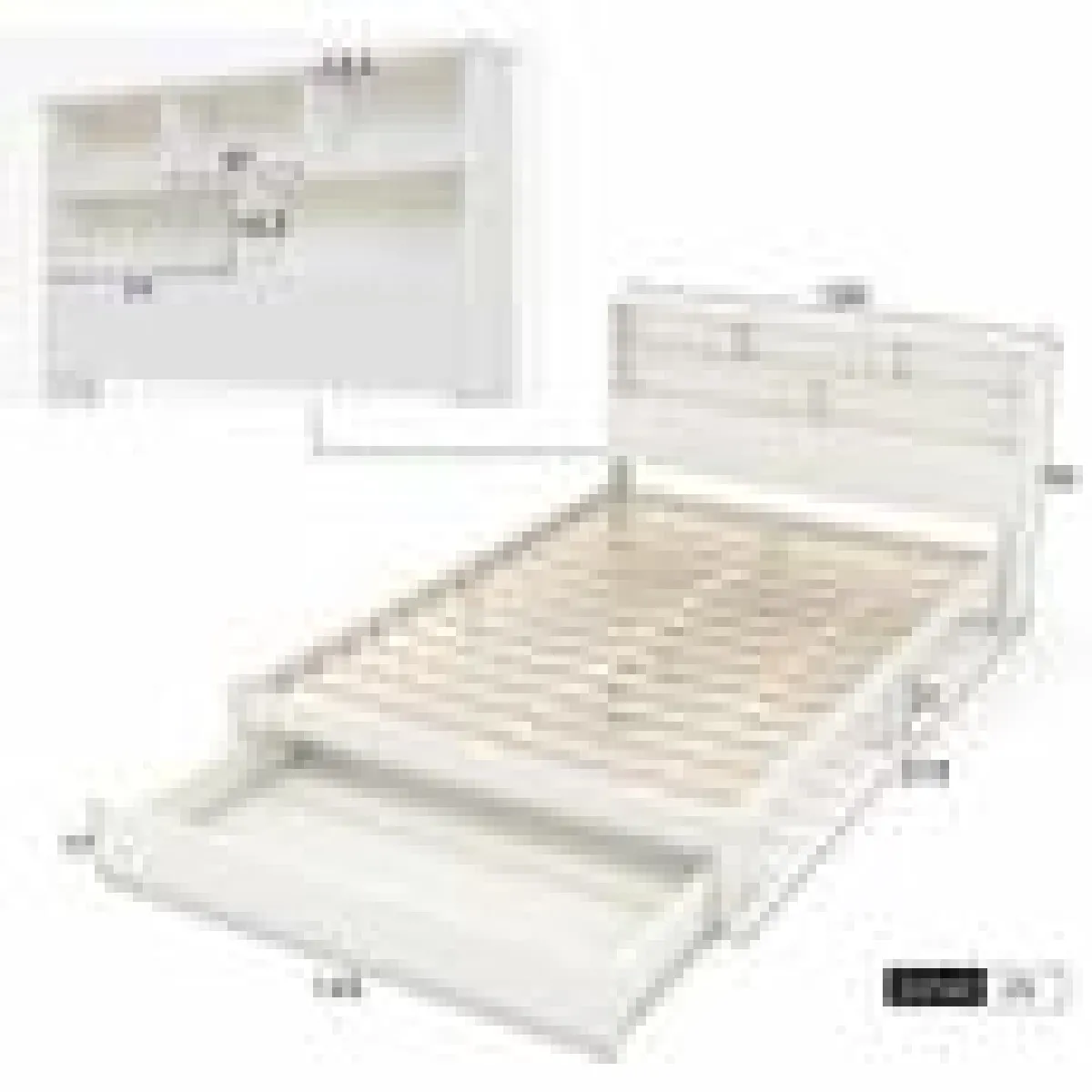 Lit double adulte 140 x 200 cm bois massif tiroir et bibliothèque sommier à lattes inclus style contemporain blanc