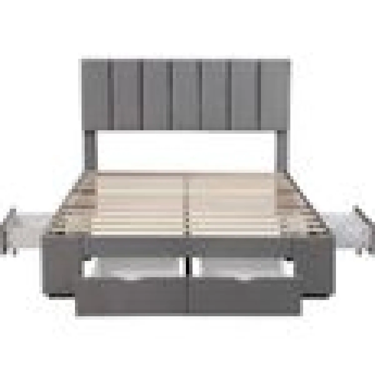 Lit capitonné double 140 x 200 cm avec 4 tiroirr en velours, sommier à lattes inclus, sans matelas