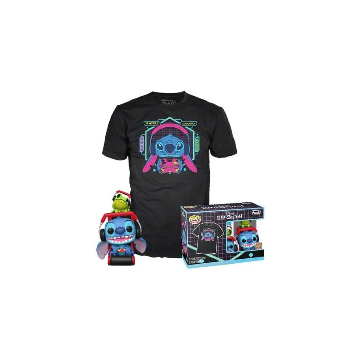 Lilo & Stitch Set Figurine POP! & Tee T Shirt Gmr Stitch avec grenouille
