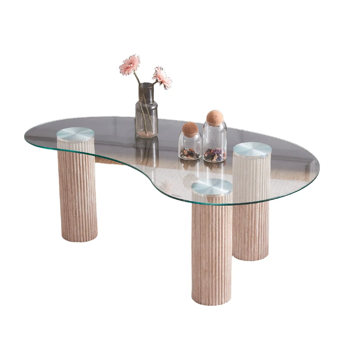 Comparer les prix de Table basse PYLONE pieds Beige et plateau en verre marbré blanc