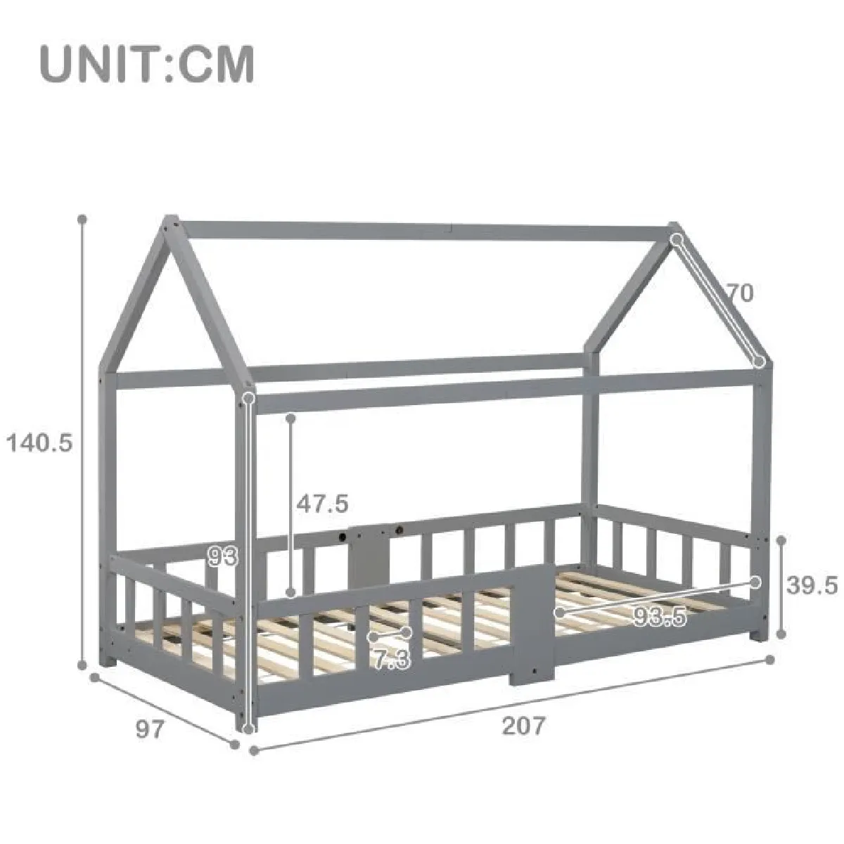Lit cabane enfant - bois pin massif - sommier inclus - avec un tableau noir - Certifié EN747 - 90 x 200 cm