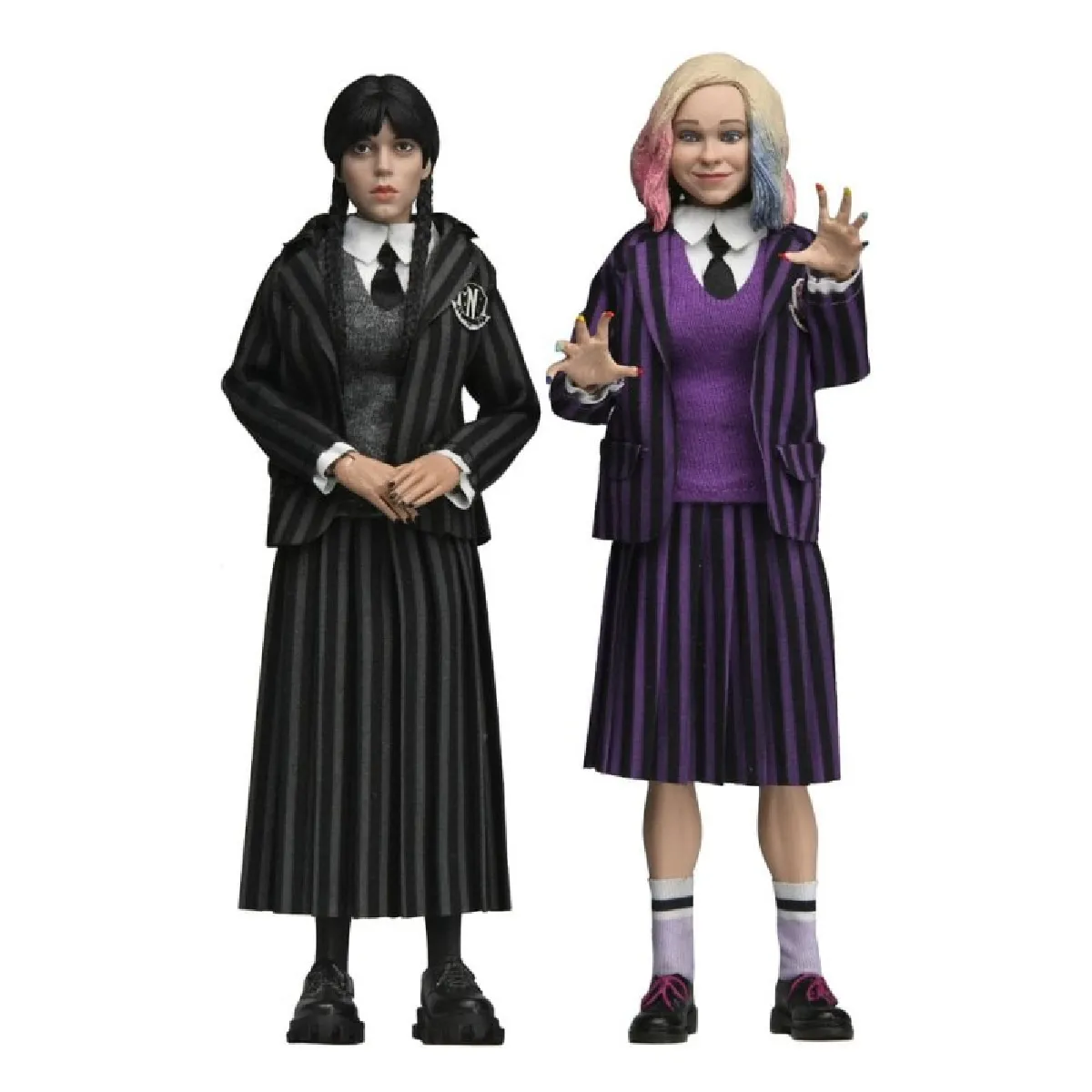Neca Mercredi - Pack De 2 Figurines Mercredi Addams (Nevermore Uniform) Et Enid 20 Cm