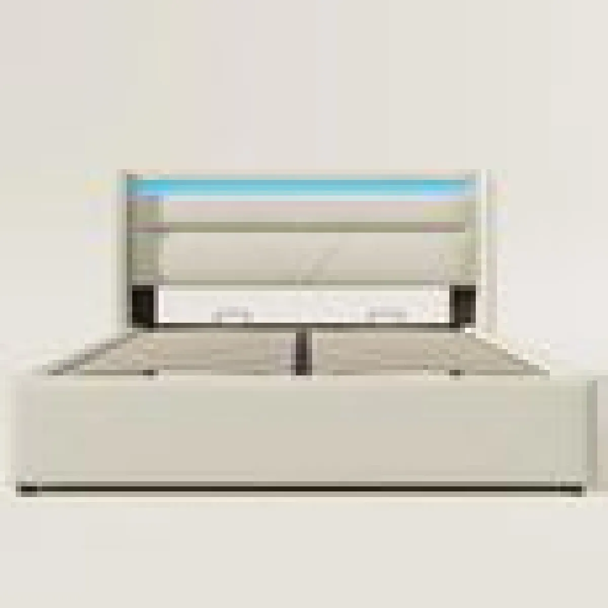 Lit coffre double 160x200cm en similicuir avec led, coffre de rangement, sommier à lattes inclus, pour adulte ou enfant, blanc