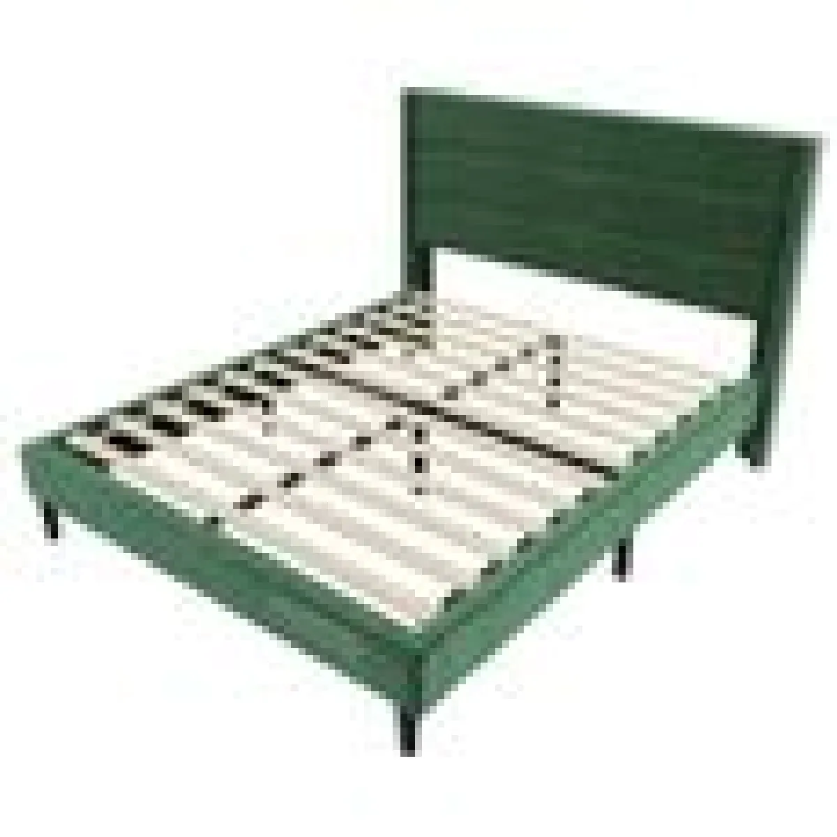 Lit double 140x200cm en velours vert - style scandinave - sommier à lattes - bois massif