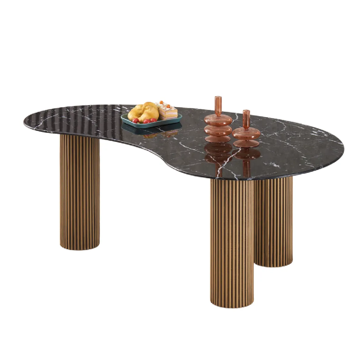 Meilleurs prix pour Table basse PYLONE pieds Gold plateau en verre marbré noir