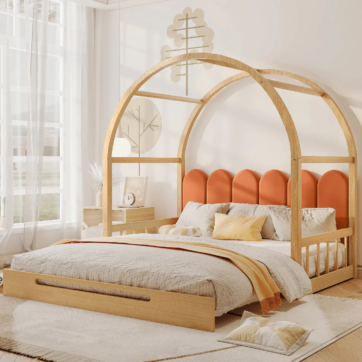 Lit coffre - PUGSDRLY - 140x200 cm - Capitonné PU - Espace de rangement - Liseuse USB - Maison