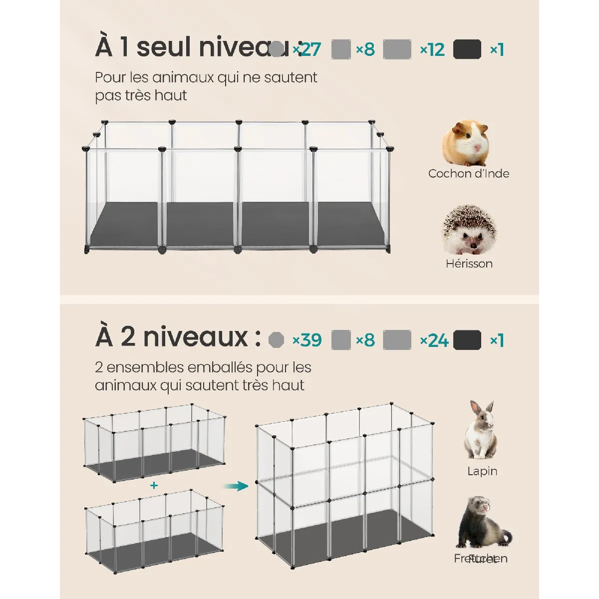 Comparer les prix de Enclos pour animaux avec plancher et tapis imperméable et amovible parc pour petits animaux pour hamsters lapin hérisson cochon d’inde 125 x 63 x 42 cm blanc 12_0005400