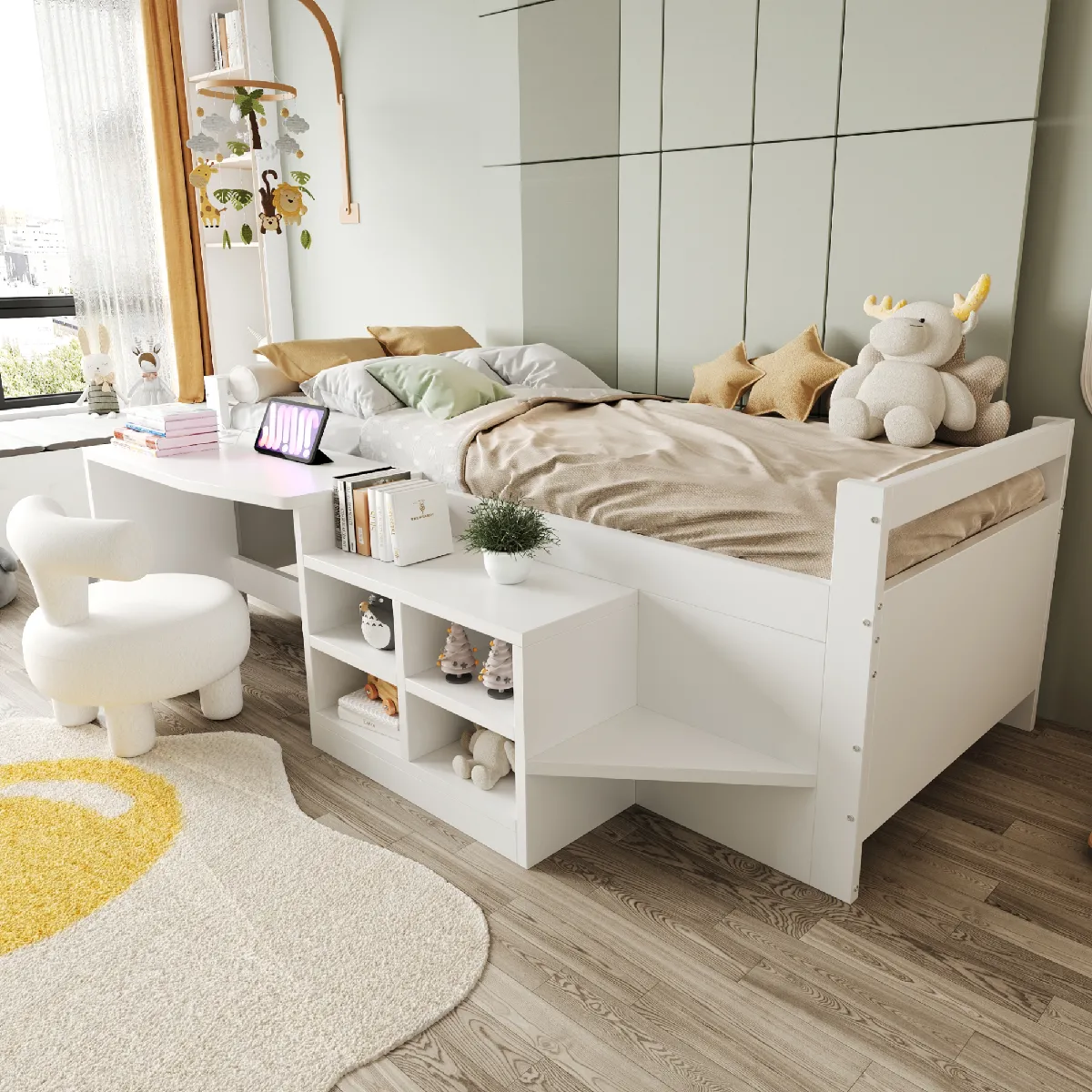 Lit Enfant 90x200 cm - Lit combiné avec bureau - Blanc