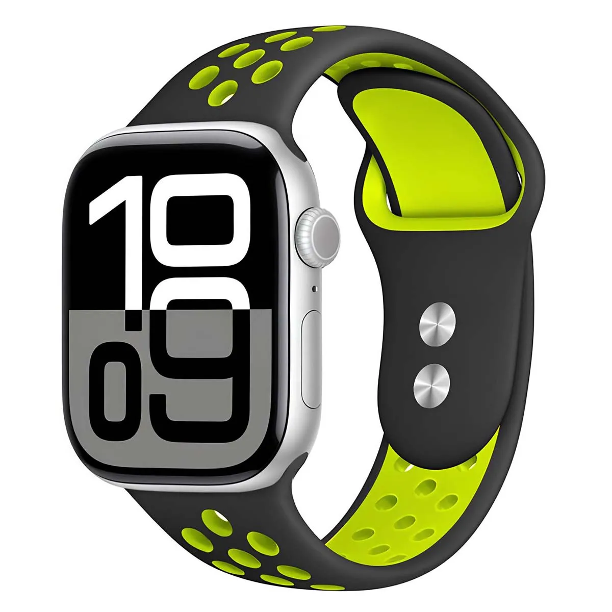 Bracelet pour Watch 38 / 40 / 42mm Duo Sport en Silicone Souple Crong Noir / Vert