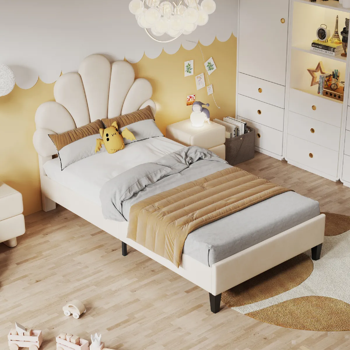 Lit simple pour enfant 90x200 cm - Lit enfant - Beige