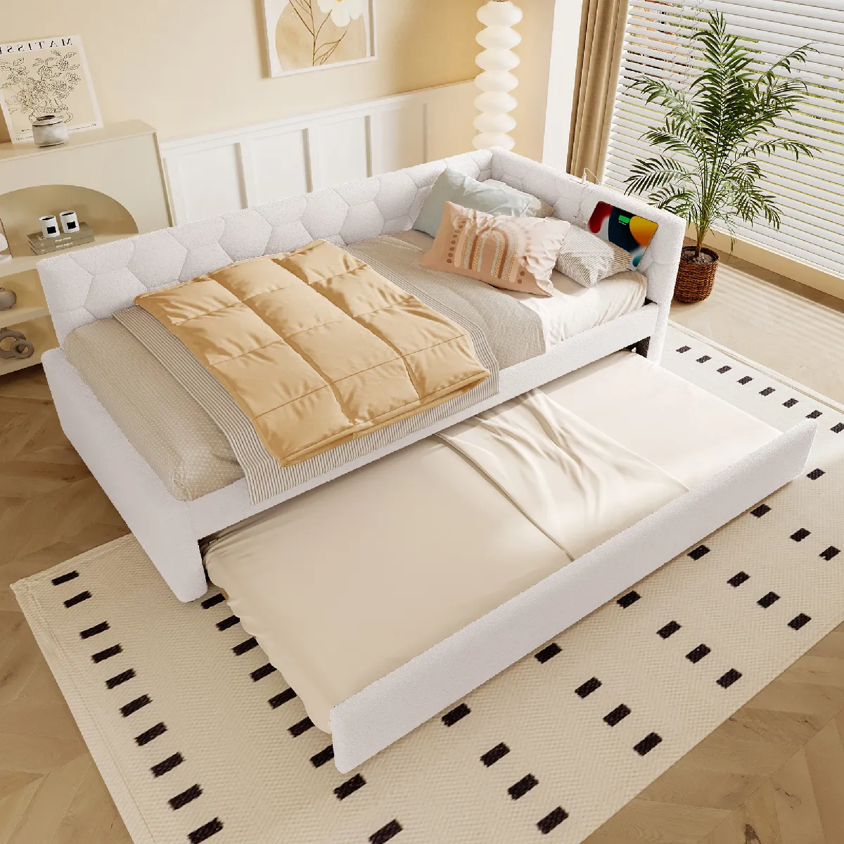 Lit gigogne 90x200 cm - Lit escamotable - Blanc