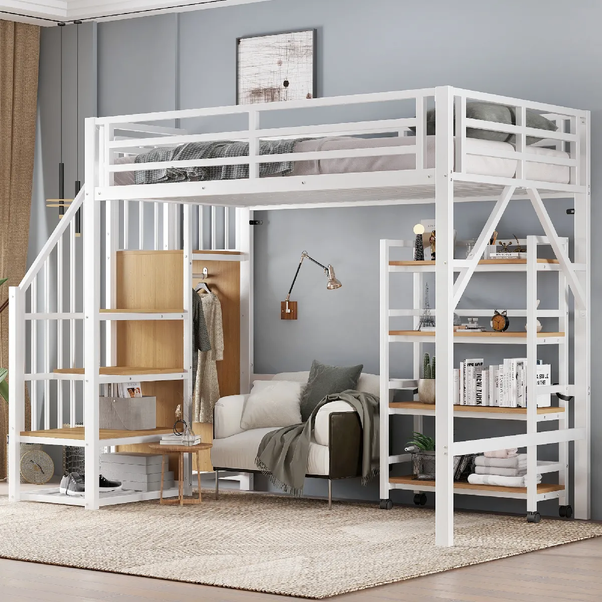 Lit Superposé Pour Enfant 90x200cm - Avec Lit Gigogne - Avec étagères