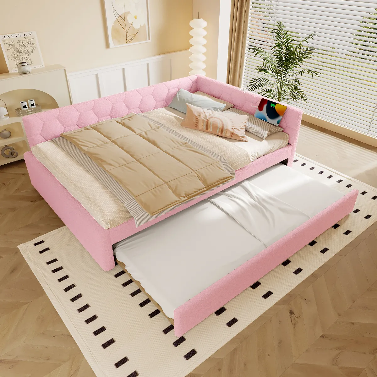 Lit gigogne 140x200 cm - Lit escamotable - Rose