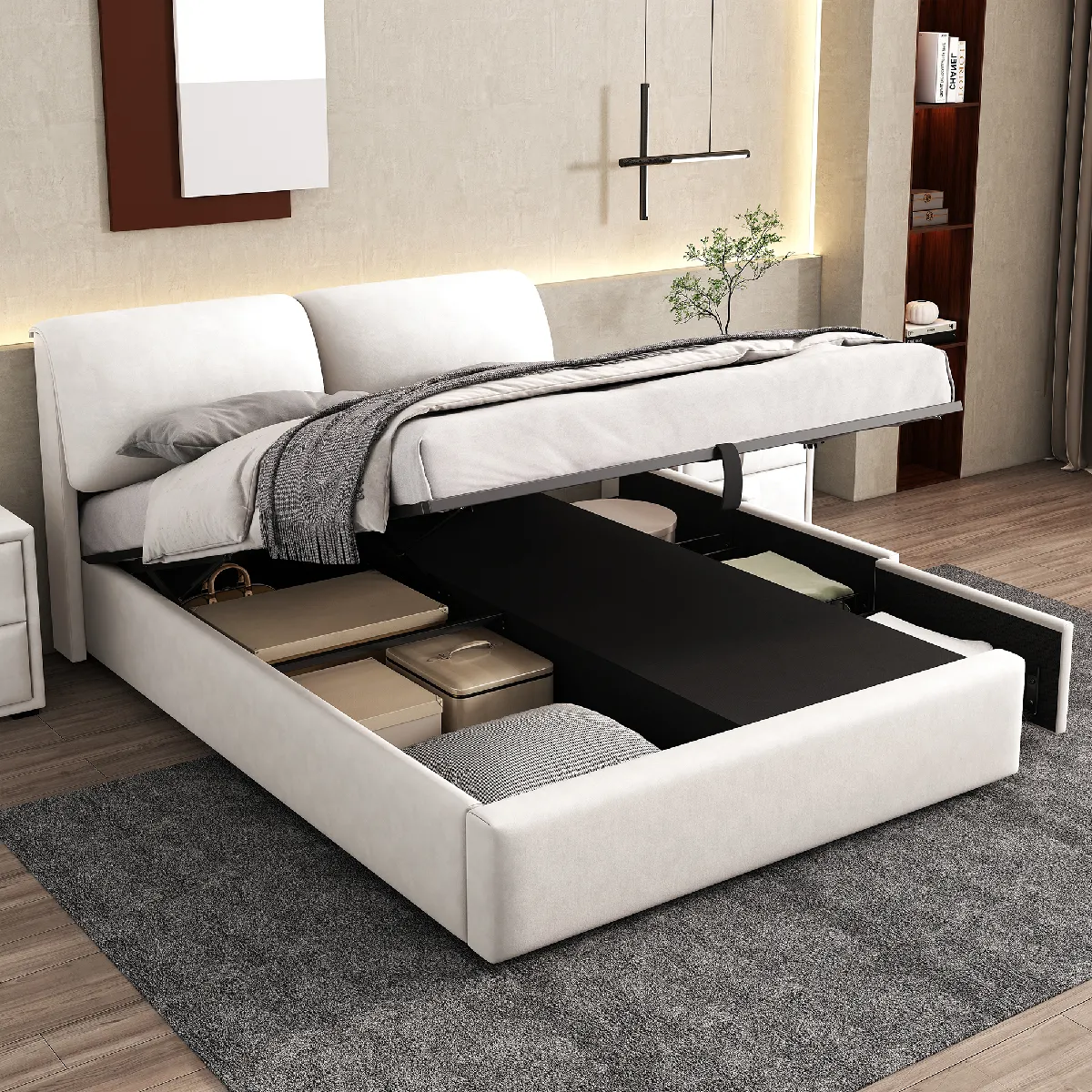 Lit adulte 140x200 cm tête confortable - Lit double - Blanc